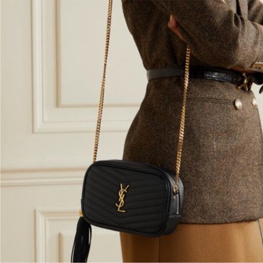 Saint Laurent Quilted Black Bag with Gold Logo